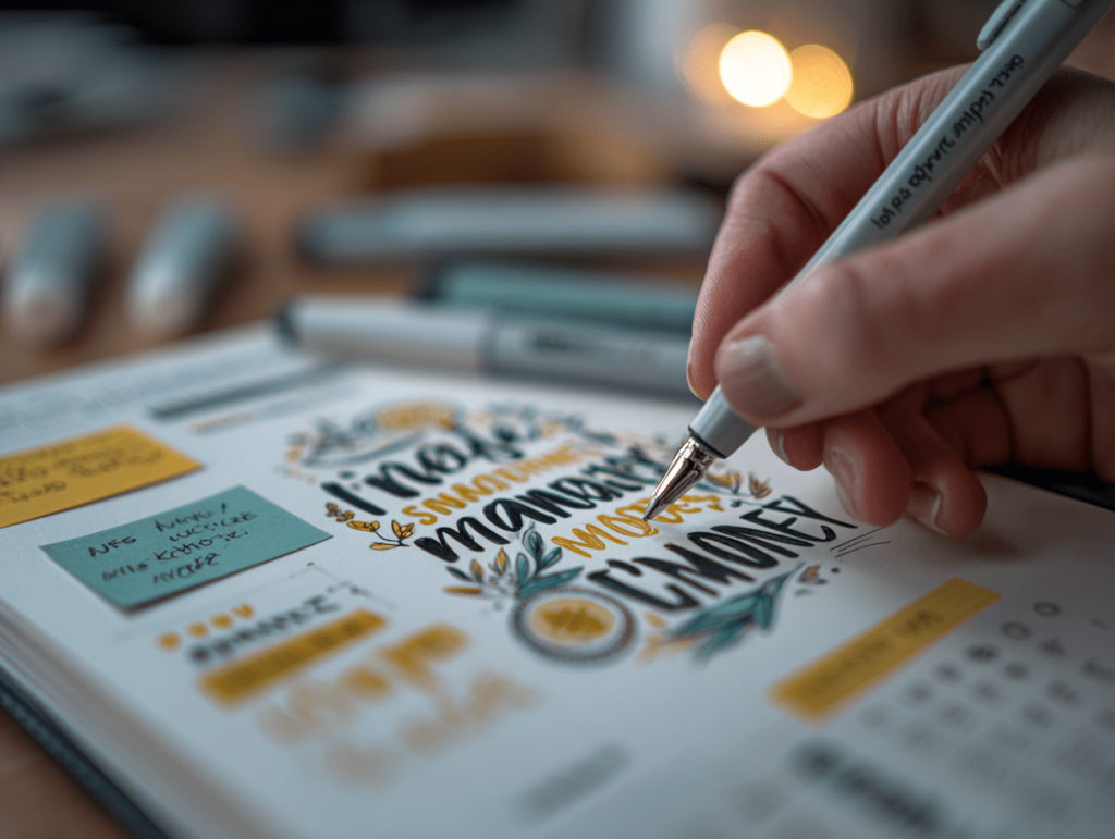 Affirmation board with budgeting visuals – advice for saving and planning